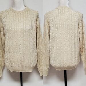 Rare Vintage 60s Onbian Butter Yellow Corded Knit Fisherman Sweater Crewneck Med